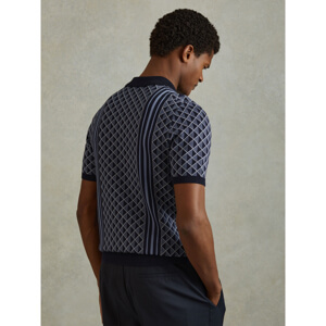 REISS SANDERSON Half Zip Diamond Stitch Polo Shirt